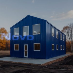 МД-68 - двухэтажное модульное здание с двускатной крышей с отделкой из оцинкованного профлиста 